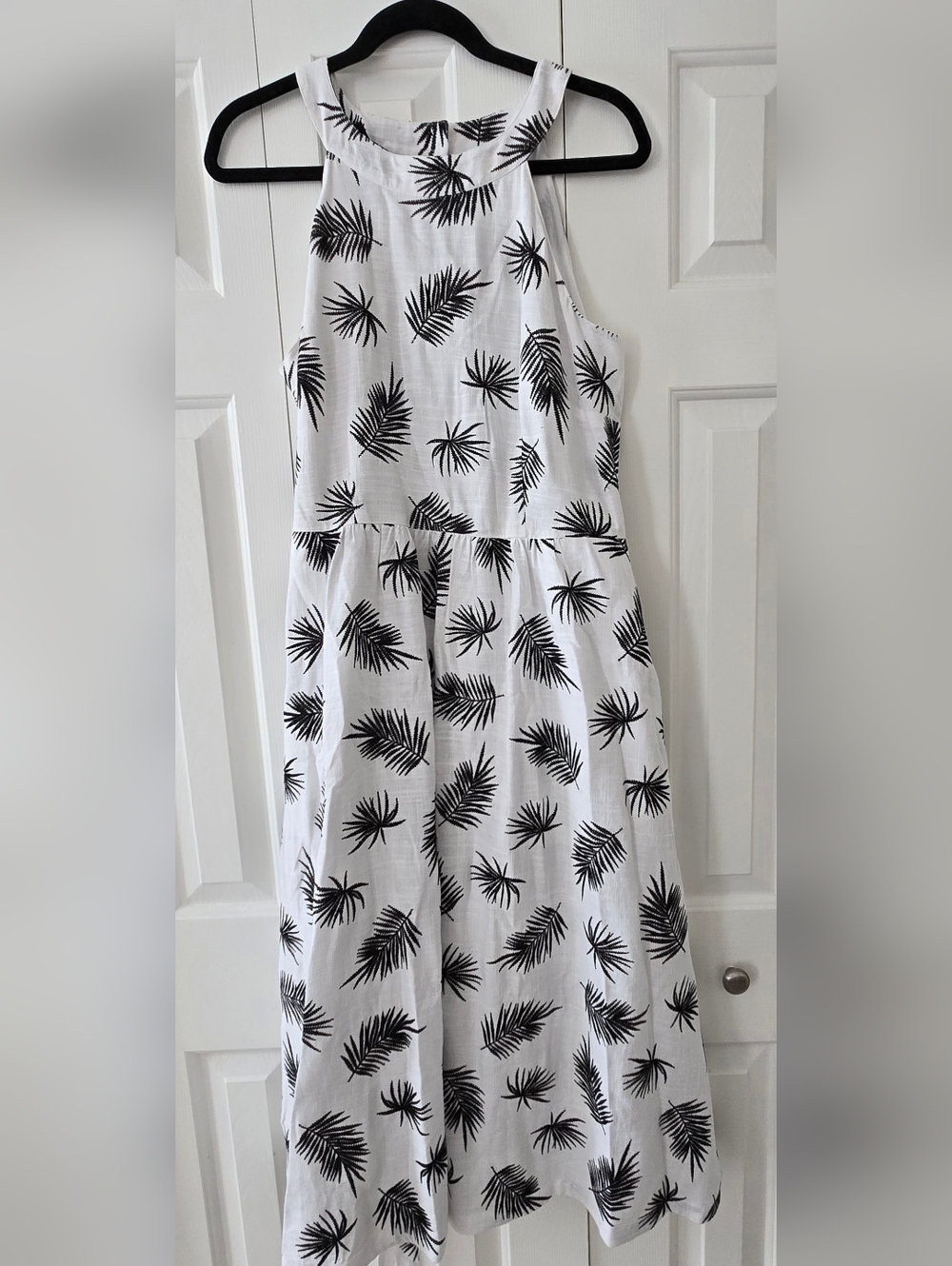 Talbots White and Black Palm Print Halter Dress